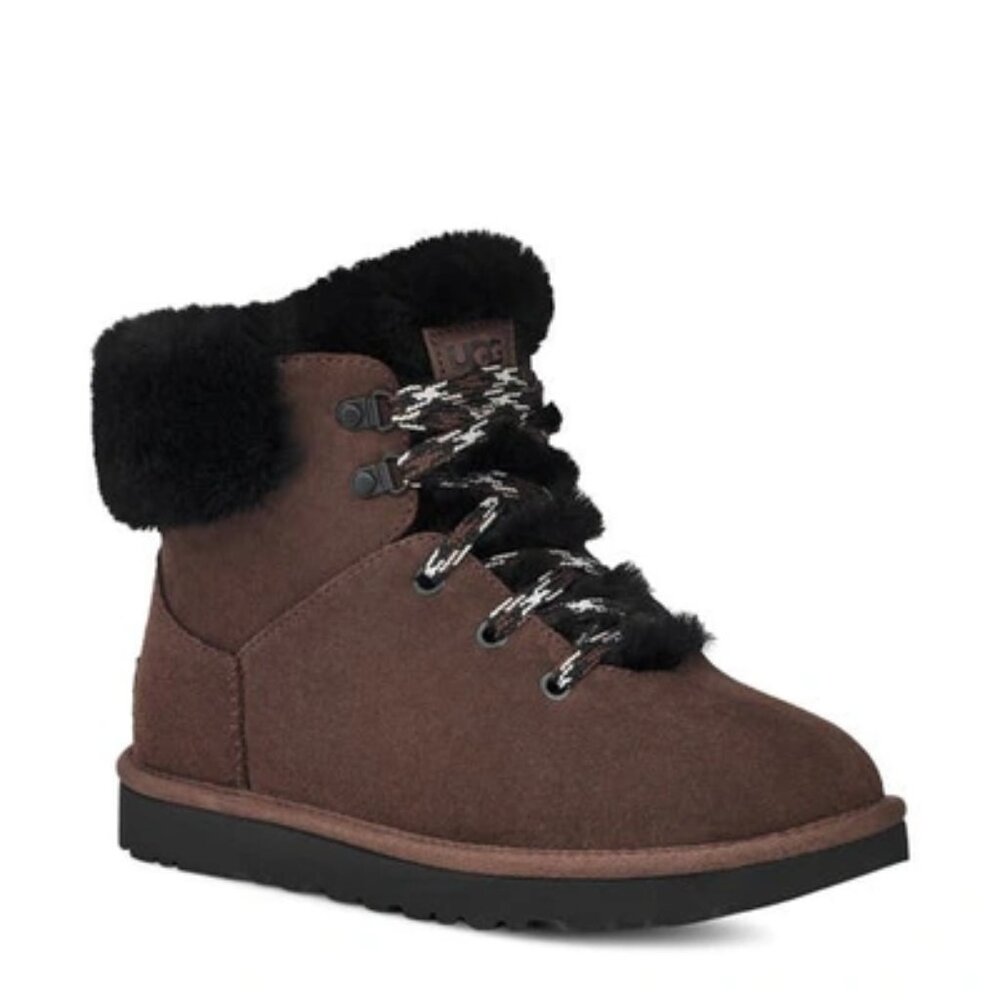 Brown Faux-Shearling Lace-Up Winter Boot